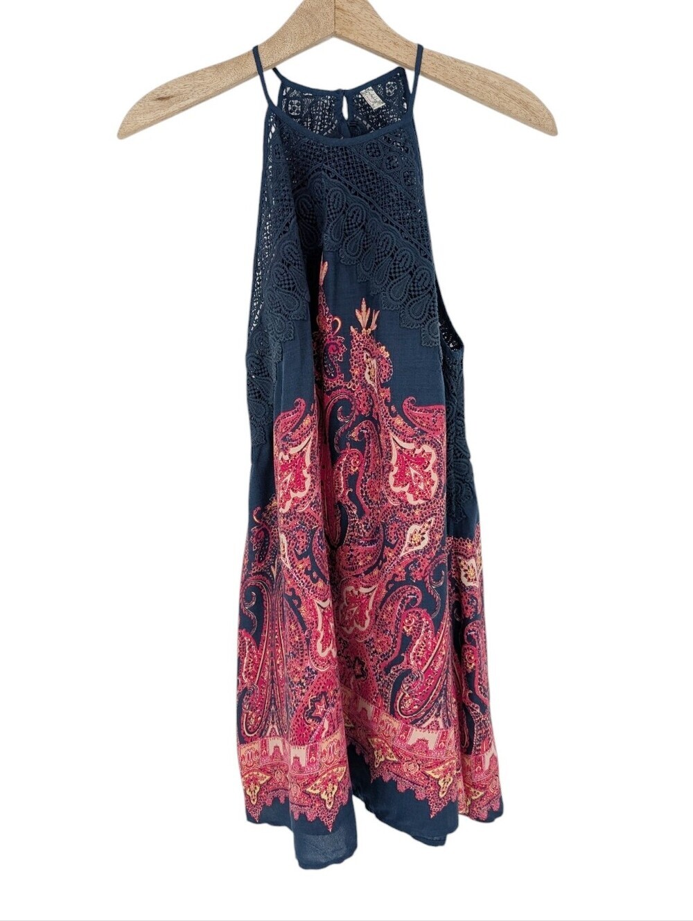 Free People Shea Printed Mini Dress Navy Blue Pink XS - Picture 4 of 9
